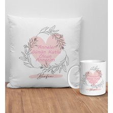 Bk Gift Kişiye Özel Anne Tasarımlı Beyaz Kırlent Yastık ve Kupa Seti-7, Anneye , Anneler Günü leri