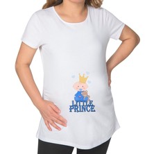 Bk Gift Little Prince Tasarımlı Beyaz Hamile Tişört-1, Hamile Giyim, Eşe Hediye
