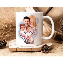 Kişiye Özel Karikatürlü Aile Tasarımlı Beyaz Kupa Bardak-10, Aileye Hediye , Karikatürlü Kupa Bardak