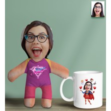 Bk Gift Kişiye Özel Fotoğraflı Pembe Süper Anne Bebek Yastık ve Kupa Bardak  Seti-1, Anneye , Anneler Günü leri