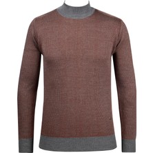 Çizgi Triko Erkek Yarım Balıkçı Yaka Triko Kazak Desenli Kol ve Bel Lastikli Çelik Örgü Klasik Kalıp - 5015B