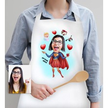 Kişiye Özel Süper Anne Karikatür Mutfak Önlüğü