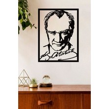 Imzalı Atatürk Portresi ( Çerçeveli ) Dekoratif Metal Duvar Tablosu Siyah