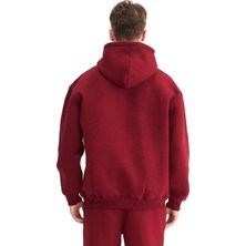 Mesfeno Erkek Oversize Şardonlu 3 İplik Kapüşonlu Sweatshirt, Kanguru Cepli İçi Yumuşak Tüylü