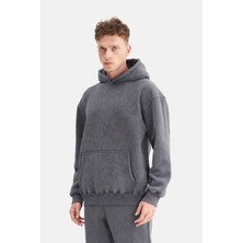 Mesfeno Erkek Oversize Şardonlu 3 Iplik Kapüşonlu, Efektli Yıkamalı, Nakışlı Sweatshirt