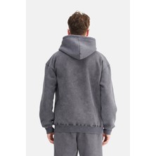 Mesfeno Erkek Oversize Şardonlu 3 Iplik Kapüşonlu, Efektli Yıkamalı, Nakışlı Sweatshirt