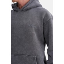 Mesfeno Erkek Oversize Şardonlu 3 Iplik Kapüşonlu, Efektli Yıkamalı, Nakışlı Sweatshirt