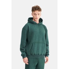 Mesfeno Erkek Oversize Şardonlu 3 Iplik Kapüşonlu, Efektli Yıkamalı, Nakışlı Sweatshirt