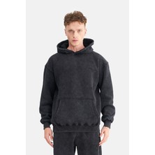 Mesfeno Erkek Oversize Şardonlu 3 Iplik Kapüşonlu, Efektli Yıkamalı, Nakışlı Sweatshirt