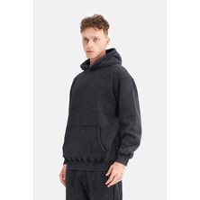 Mesfeno Erkek Oversize Şardonlu 3 Iplik Kapüşonlu, Efektli Yıkamalı, Nakışlı Sweatshirt