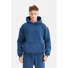 Mesfeno Erkek Oversize Şardonlu 3 Iplik Kapüşonlu, Efektli Yıkamalı, Nakışlı Sweatshirt