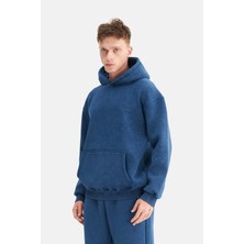 Mesfeno Erkek Oversize Şardonlu 3 Iplik Kapüşonlu, Efektli Yıkamalı, Nakışlı Sweatshirt