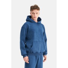 Mesfeno Erkek Oversize Şardonlu 3 Iplik Kapüşonlu, Efektli Yıkamalı, Nakışlı Sweatshirt