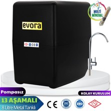 13 Aşamalı 8 LT Çelik Tanklı Pompasız  Multimineralli Su Arıtma Cihazı Premium Seri