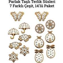 Jibbitz Parlak Taşlı  Terlik Süsleri, 14 Lü Paket, 7 Çeşit Terlik Süsü