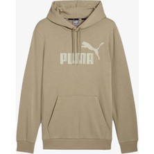 Puma ESS Big Logo Hoodie Erkek Loose Fit Bej Renk Sezon 2024 Desenli Kapüşonlu