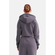 Mesfeno Kadın Fermuarlı Kapüşonlu Crop Sweatshirt