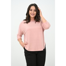 Koza Butik Kadın Büyük Beden Kolları Sim Detaylı Bluz 1855