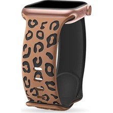 Alstrap Apple Watch 6 7 8 9 10 Se Uyumlu 40-41-42MM(SADECE Seri 10) Leopar Desenli Silikon Kordon