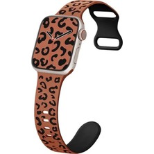 Alstrap Apple Watch 6 7 8 9 10 Se Uyumlu 40-41-42MM(SADECE Seri 10) Leopar Desenli Silikon Kordon