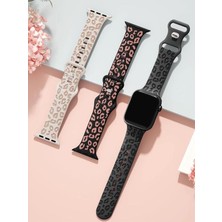 Alstrap Apple Watch 6 7 8 9 10 Se Uyumlu 40-41-42MM(SADECE Seri 10) Leopar Desenli Silikon Kordon