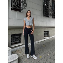 Kadın Yüksek Bel Taş Detay Boot Cut Jean Pantolon