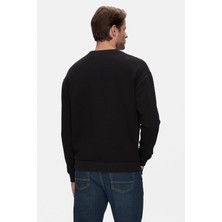 Ucla Siyah Bisiklet Yaka Nakışlı Şardonlu Loose Fit Erkek Sweatshirt