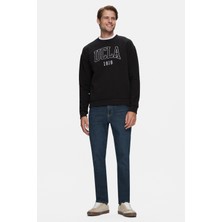 Ucla Siyah Bisiklet Yaka Nakışlı Şardonlu Loose Fit Erkek Sweatshirt