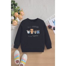 Myada Yeni Sezon It's A Good Day To Be Happy Yazılı Oversize Kapüşonlu Çocuk Sweatshirt 13586