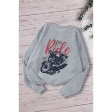 Myada Yeni Sezon Let's Ride Yazılı Motosiklet Baskılı Oversize Kapüşonlu Çocuk Sweatshirt 13605