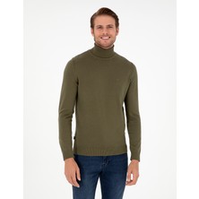 Pierre Cardin Erkek Koyu Haki Slim Fit Balıkçı Yaka Basic Triko Kazak 50296582-VR111