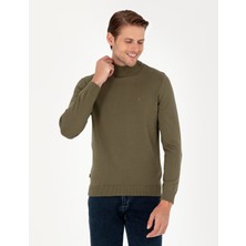 Pierre Cardin Erkek Koyu Haki Slim Fit Yarım Balıkçı Yaka Basic Triko Kazak 50296548-VR111