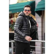 Su ve Rüzgar Geçirmez Çıkarabilir Kapüşonlu Içi Kürklü Siyah Erkek Mont Kışlık Mont