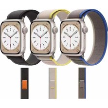 Ekılıf - Apple Watch Ultra 49MM - Kordon Hasır Kordon Krd-77 - Beyaz-Sarı