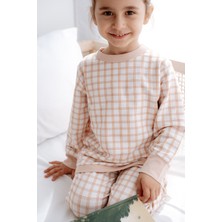 0.5 Tog - %100 Organik Pamuk Çocuk Pijama Takımı - Pöti Kare Desenli