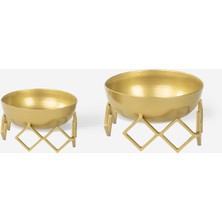 Rarart Gold Prizma Ayaklı 2'li Set Kaseler - Çok Amaçlı Dekoratif Düzenleyici - Ornate