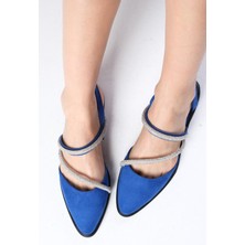 Mio Gusto Poppy Saks Mavi Süet Taşlı Kadın Babet Günlük Düz Ayakkabı