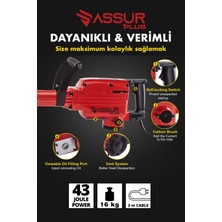 Assur Plus Büyük Tip Kırıcı Hilti Kavrama Kollu 16 kg 3 Metre Kablolu Kırmızı 65MM