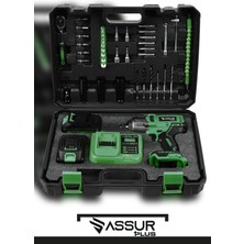 Assur Plus 21V 2.0 Ah Kömürsüz Motor 800 Nm Torklu Şarjlı Somun Sıkma Bijon Sökme Seti Yeşil