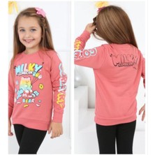 Kız Çocuk Milky Önü Arkası Kolu Yazı Desenli Gül Kurusu Renk Sweatshirt
