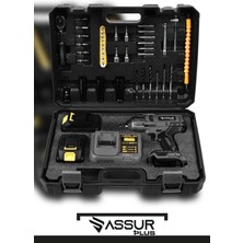 Assur Plus 21V 2.0 Ah Kömürsüz Motor 800 Nm Torklu Şarjlı Somun Sıkma Bijon Sökme Seti Siyah