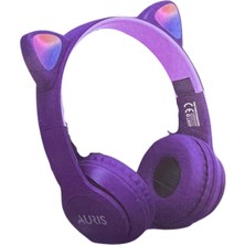 Auris Katlanan LED Kedi Kulak Motivi Mikro Sd Kart Giriş 3,5 mm Aux Giriş Kulak Üstü Bluetooth Kulaklık