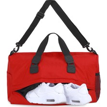 Quinify Kırmızı Renk Seyahat Çantası Ayakkabılık Bölmeli Spor Çantası Unisex El Valizi