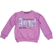 Kız Çocuk Angel Yazı Desenli Kanguru Cepli Bel Bilek Lastikli Pembe Renk Sweatshirt
