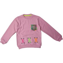 Kız Çocuk x Desenli Selanik Kumaş Pembe Renk Sweatshirt