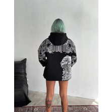 Nnstartshopping  Kışlık Üç Iplik Baskılı Kapşonlu Sweatshirt - Siyah