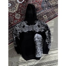 Nnstartshopping  Kışlık Üç Iplik Baskılı Kapşonlu Sweatshirt - Siyah
