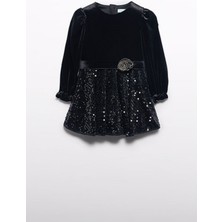 Abel Lula Eteği Pul Payetli Kadife Elbise - Siyah