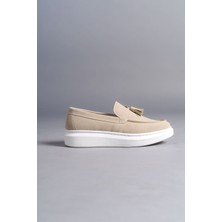 Blaze Bağcıksız Püsküllü Süet Erkek Günlük Spor Klasik Ayakkabı BT Krem