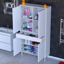 Modilayn Yeni Afra 95X173X32,5 cm 1 Çekmece 4 Kapak 3 Raf 6 Bölme Çok Amaçlı Banyo & Mutfak Dolabı 